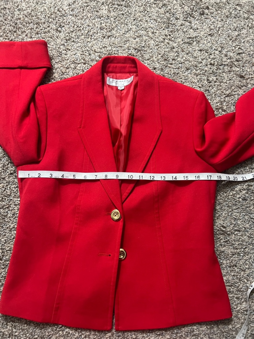 Tahari Vibrant Red Chic Workwear Women’s Blazer with Gold Buttons - Picture 9 of 11